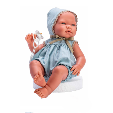 Spanish newborn doll Pablo comes in a romper and bonnet size 43cm