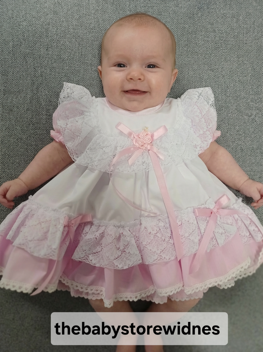 Baby girls frilly lined dress with knickers