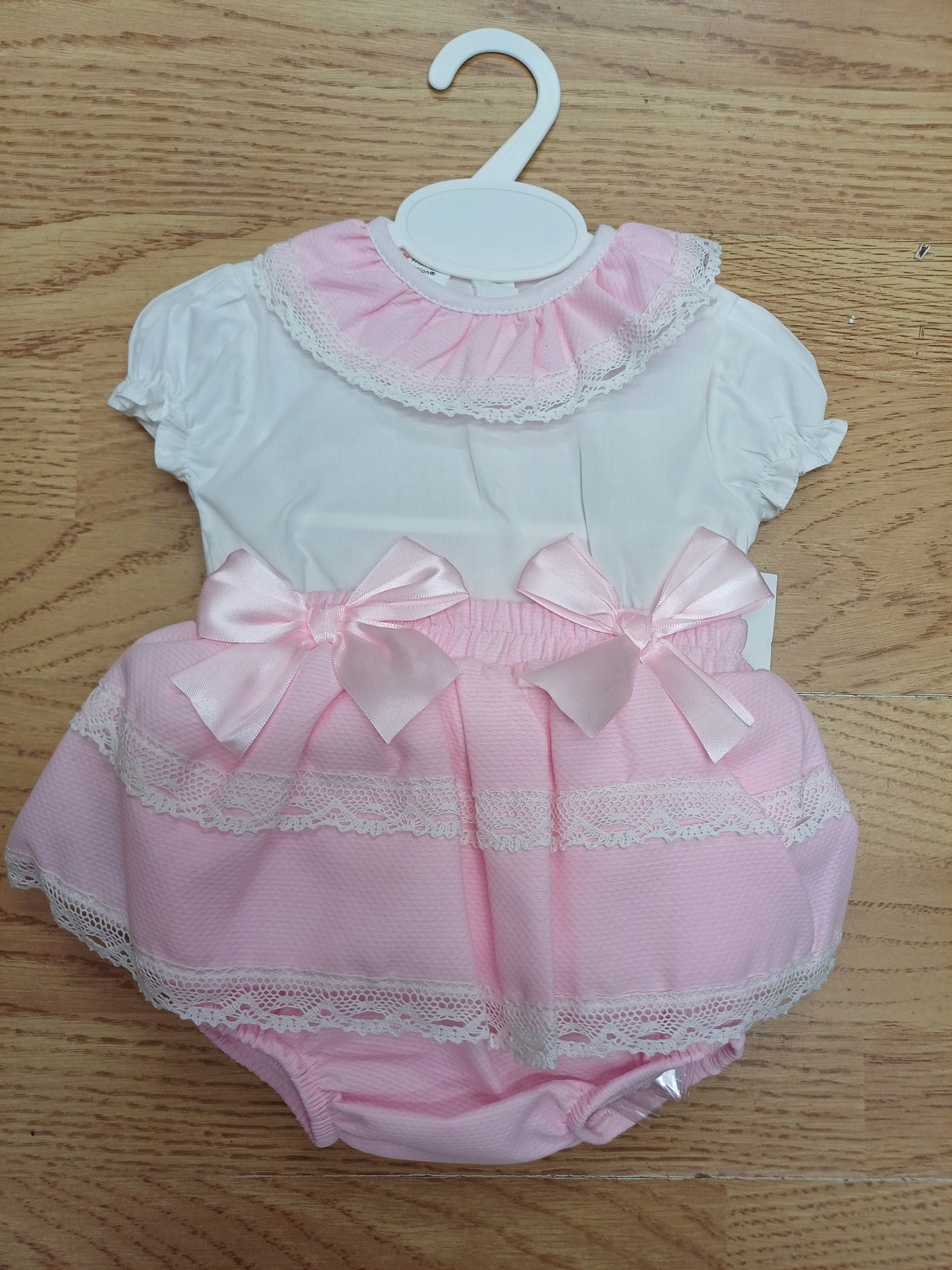 Girls pretty waffle jam pants set with bows