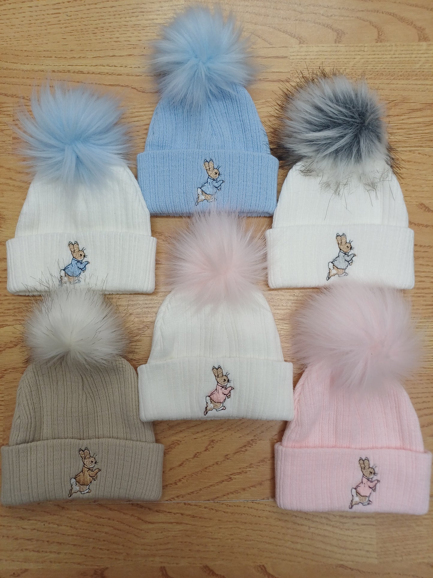 Baby Boys and girls peter rabbit single pom hats 0 - 6 years