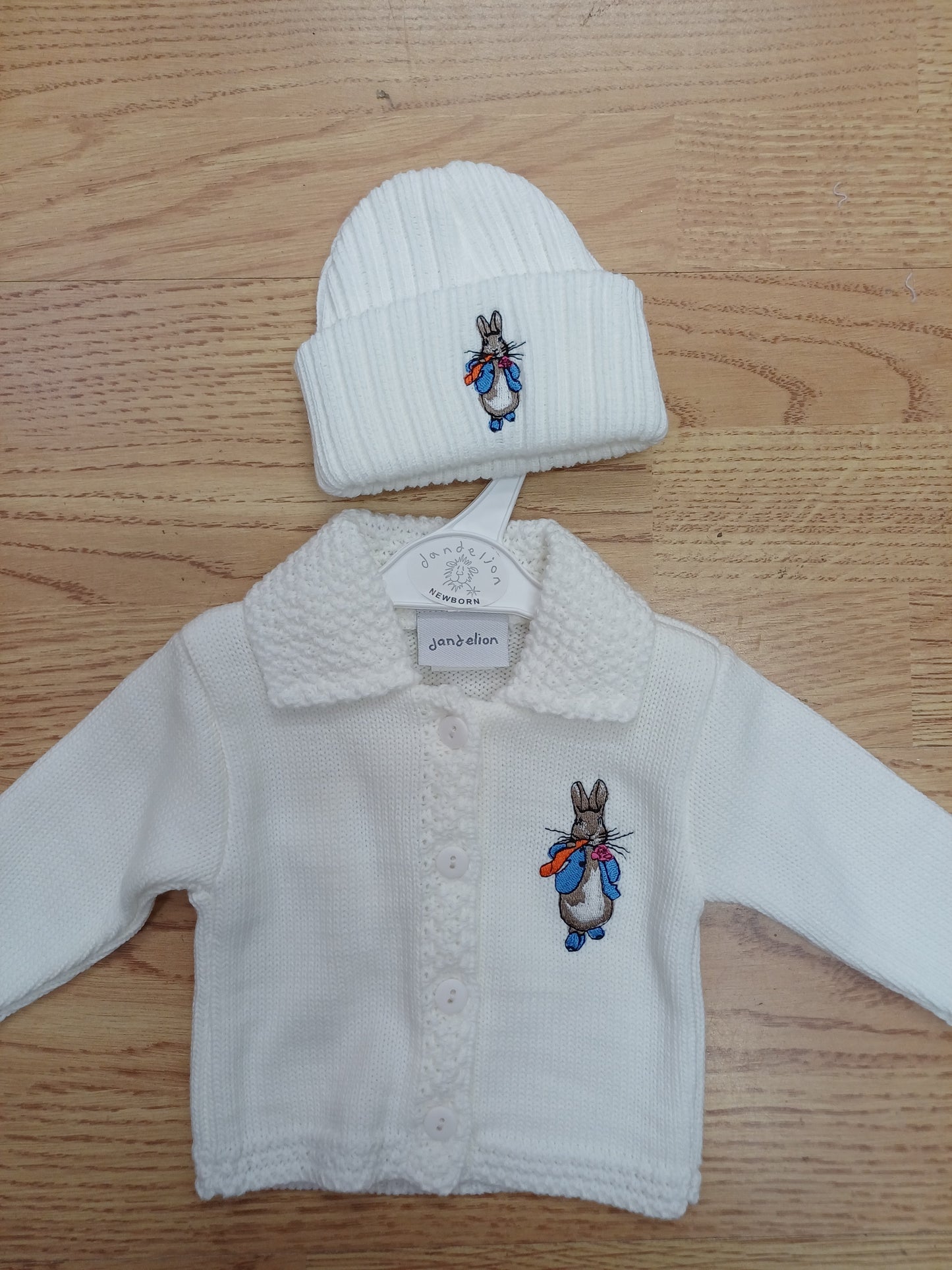 Baby Boys or girls peter rabbit themed cardie and hat set
