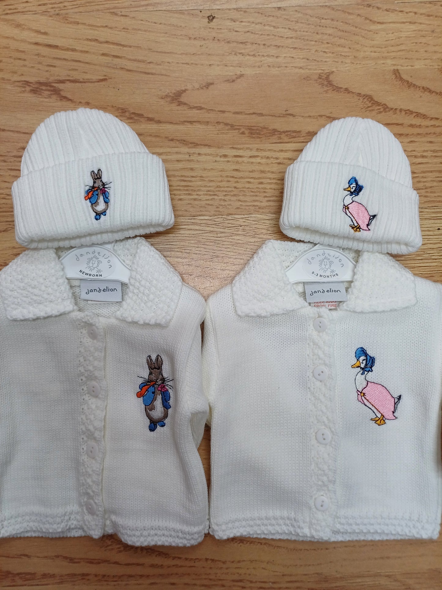 Baby Boys or girls peter rabbit themed cardie and hat set