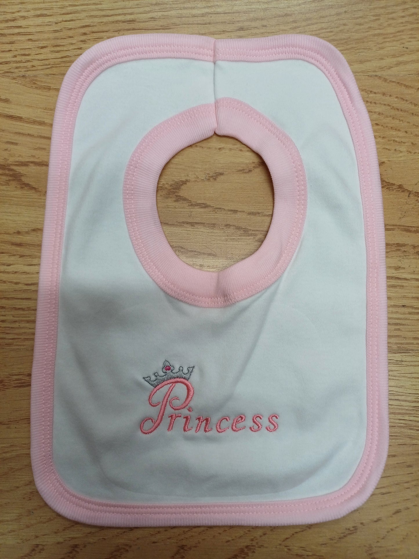 Baby Boys or girls 100% soft cotton bib embroidered with prince or princess various colours to choose from