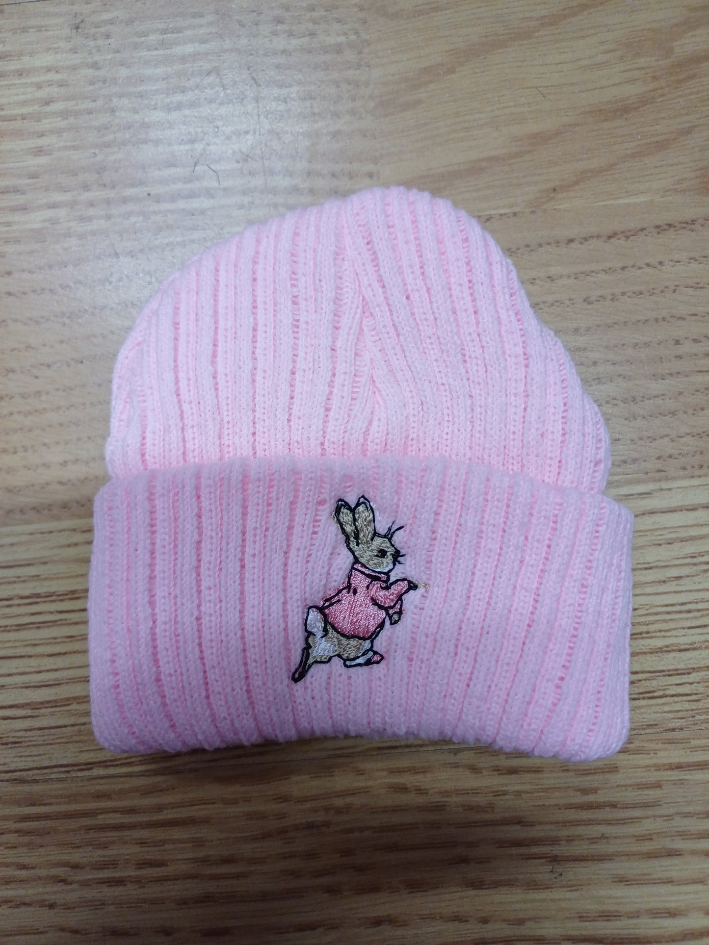 Baby Boys or girls knitted beanie hat embroidered with peter rabbit various colours to choose from size newborn