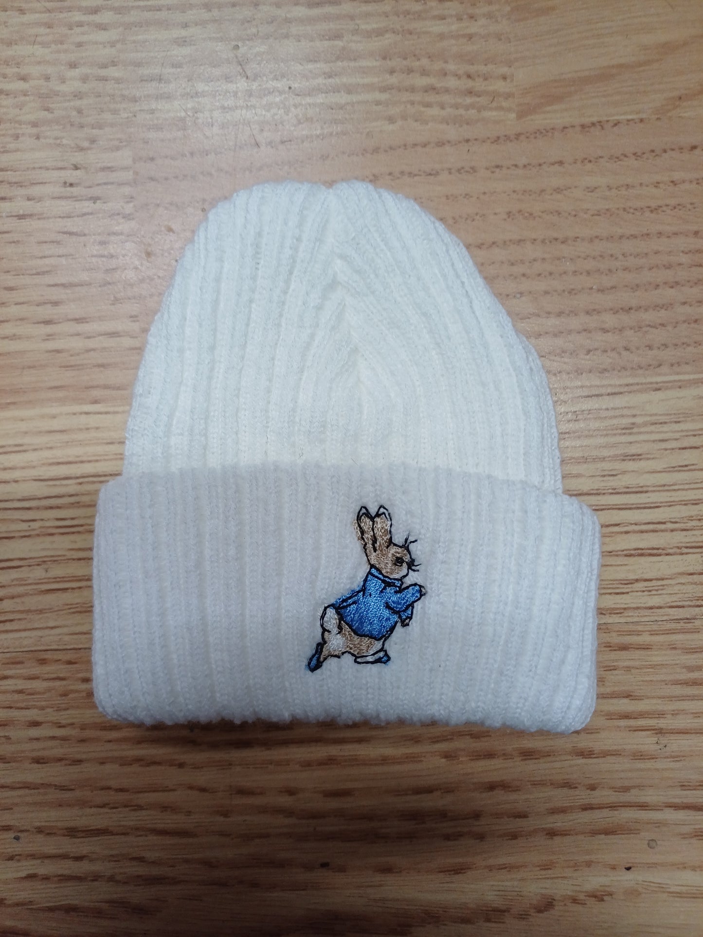 Baby Boys or girls knitted beanie hat embroidered with peter rabbit various colours to choose from size newborn