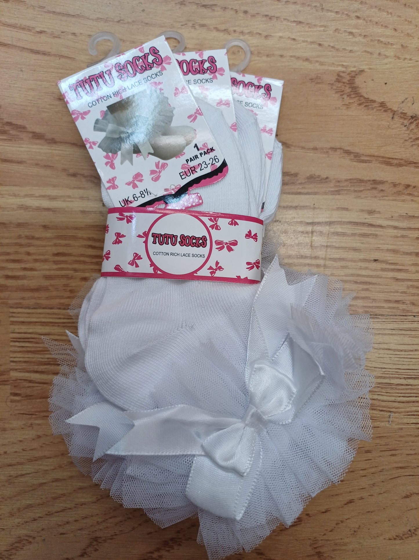 Girls white tu tu socks with bow pack of 3 pairs sizes baby 0/ 2 to adult