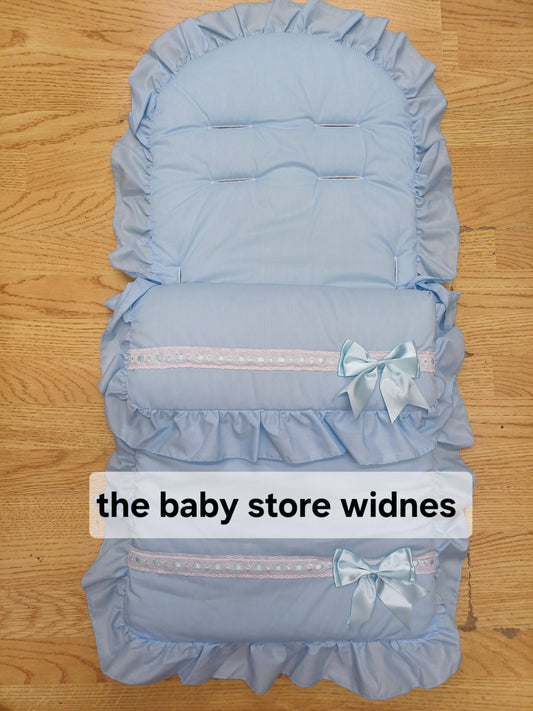 Baby Boys  universal fit pram cosytoes footmuff pram set with bows  colour blue