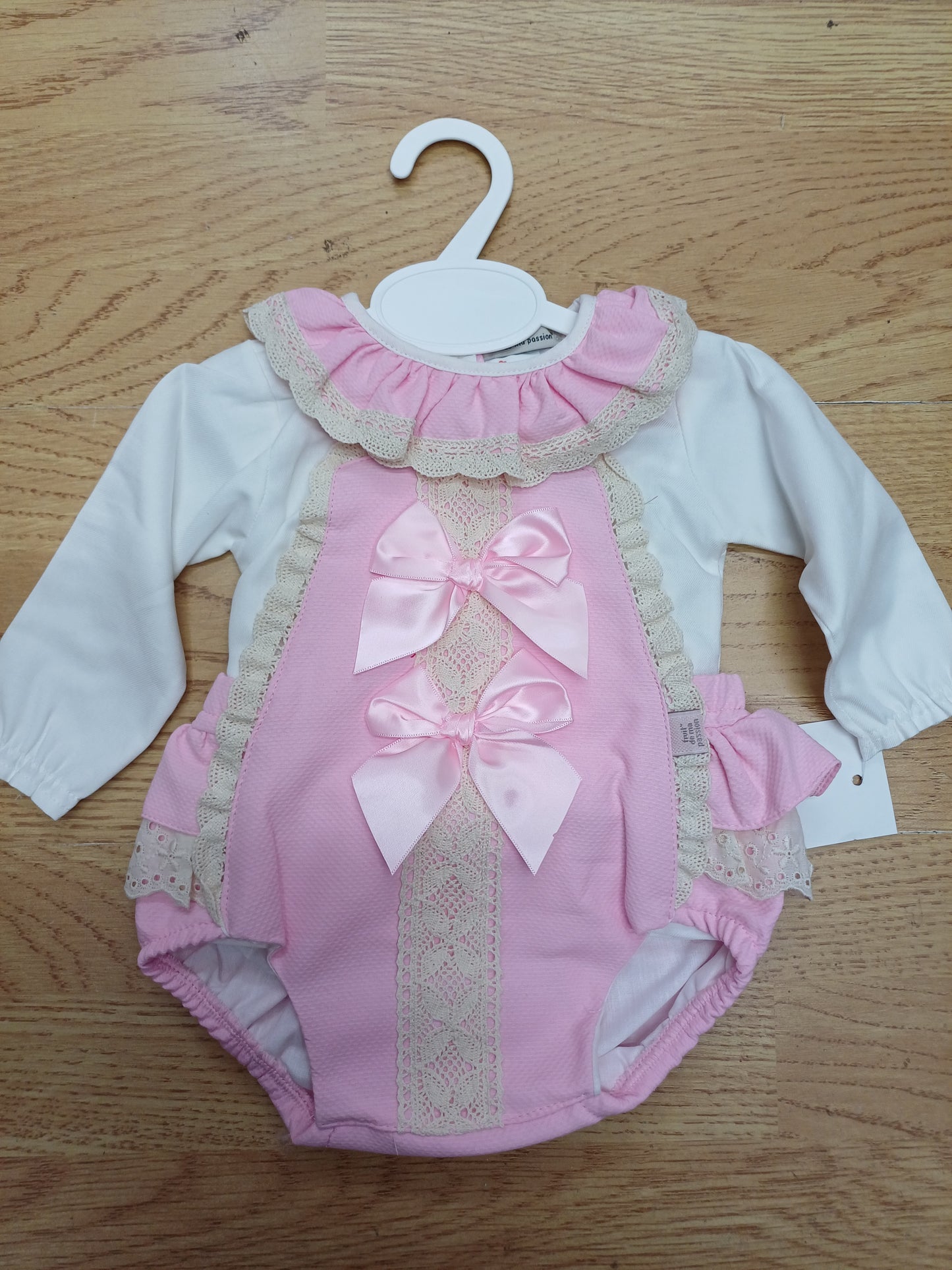 Girls pink ribbon romper with blouse