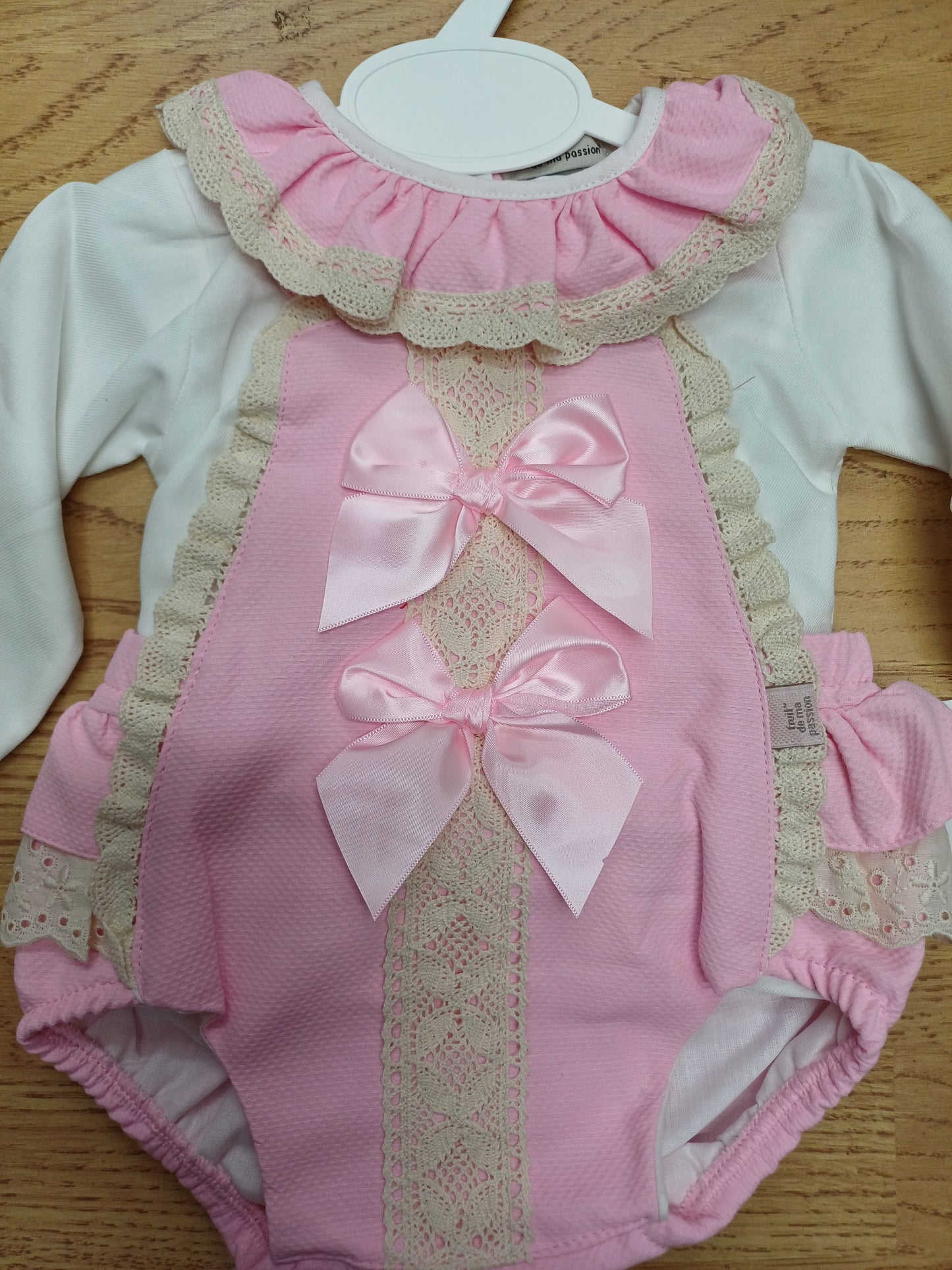 Girls pink ribbon romper with blouse