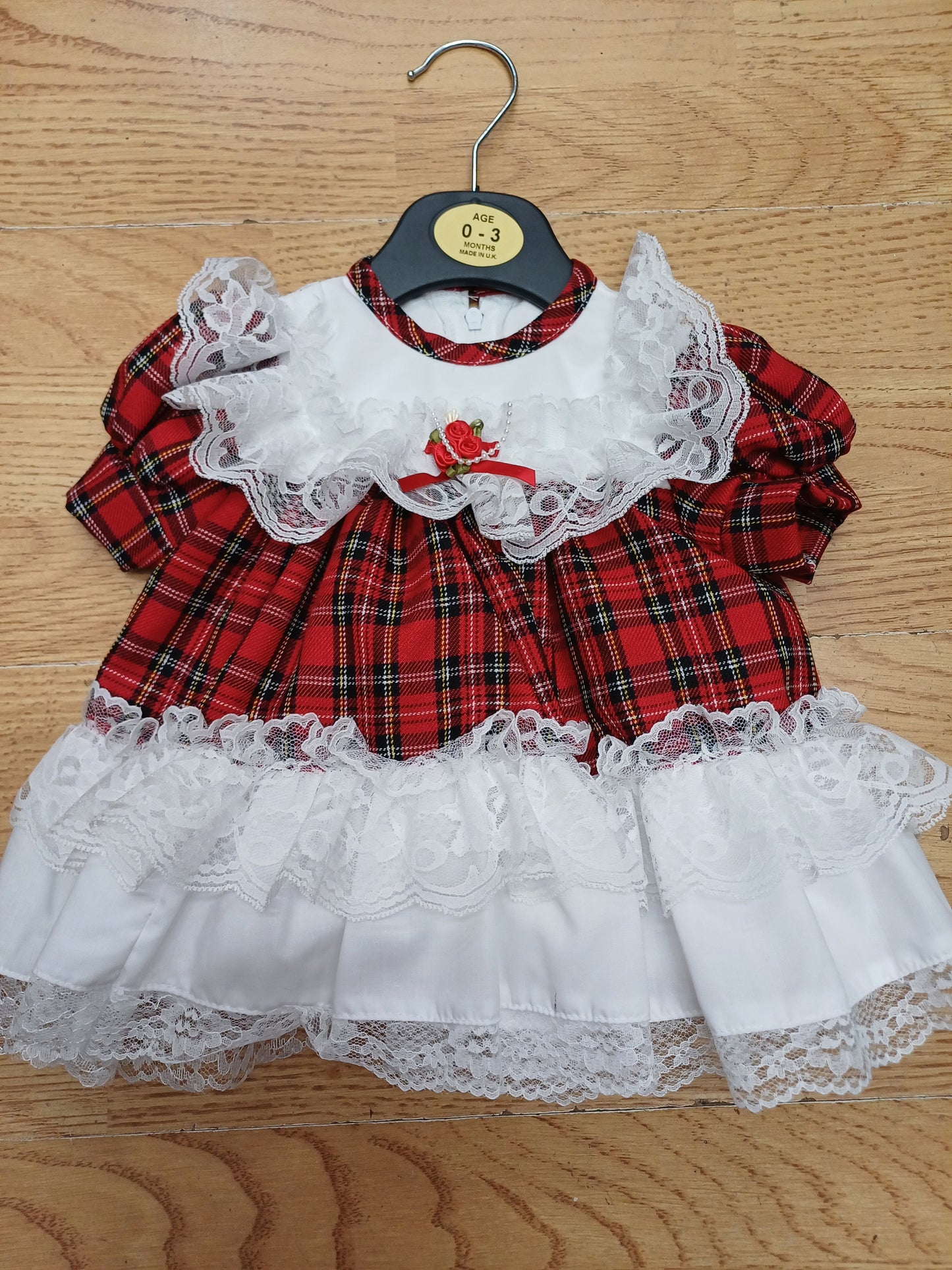 Baby girls tartan frilly lace dress