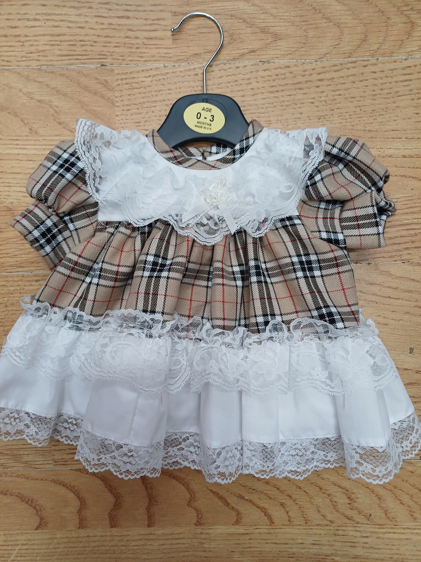 Baby girls tartan frilly lace dress