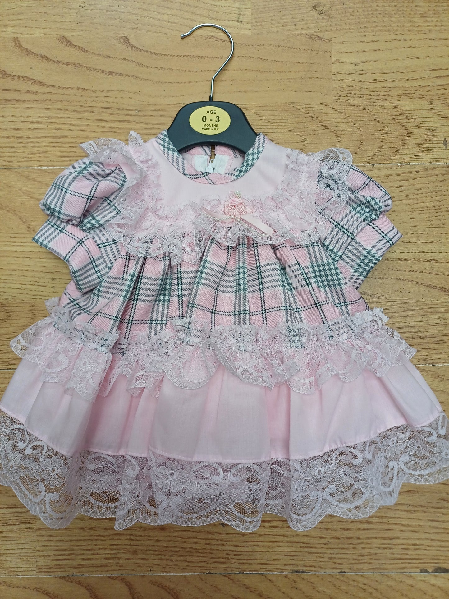 Baby girls tartan frilly lace dress