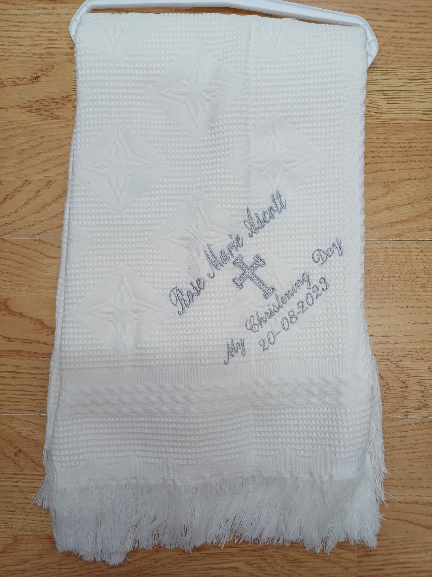 Christening shawls embroidered with my christening day babys name and date