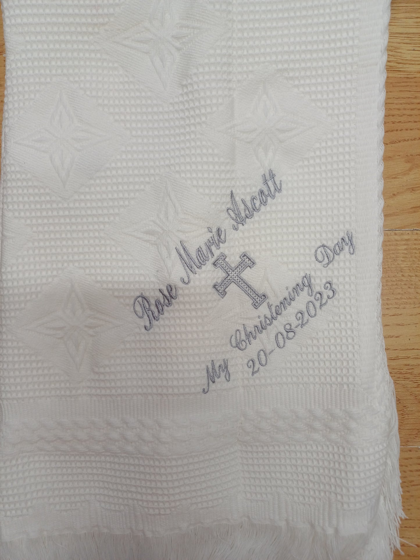 Christening shawls embroidered with my christening day babys name and date