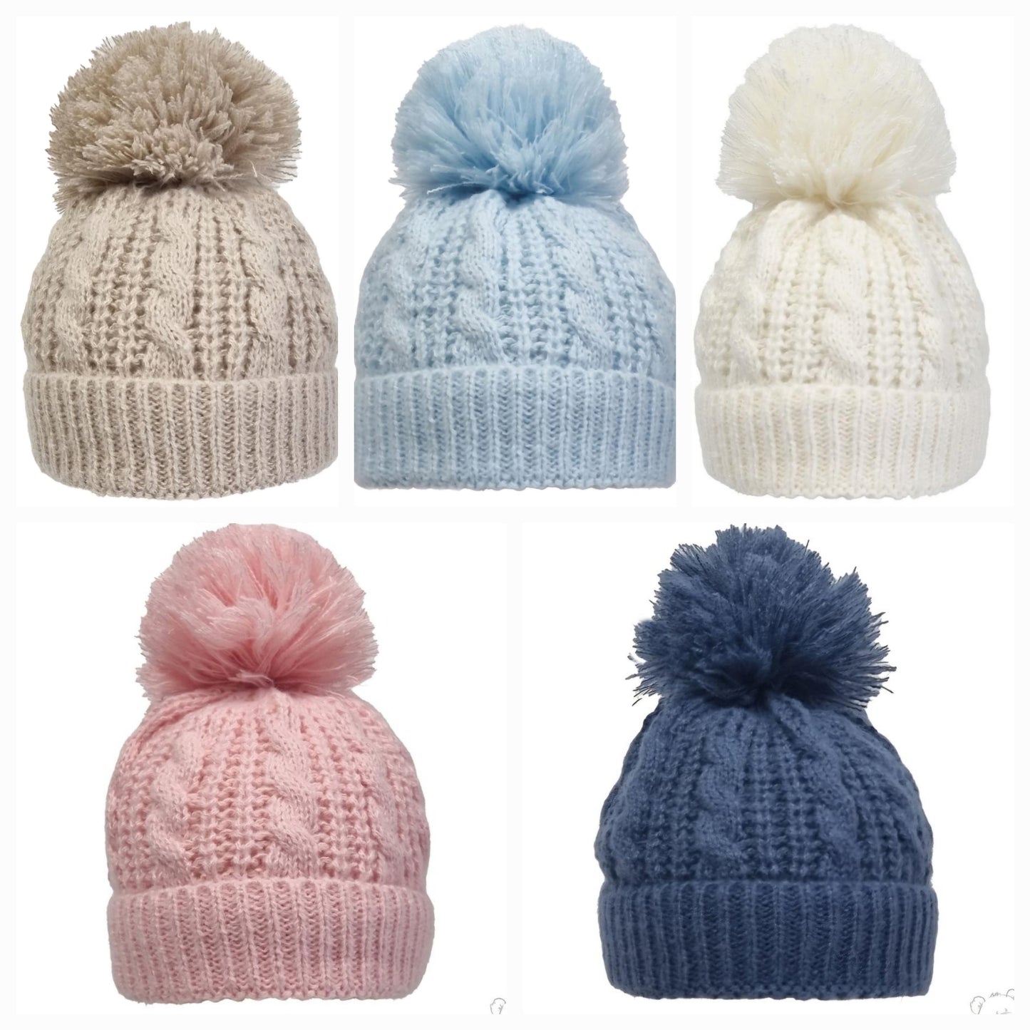 Knitted Hats Pearl cable design with large pom pom