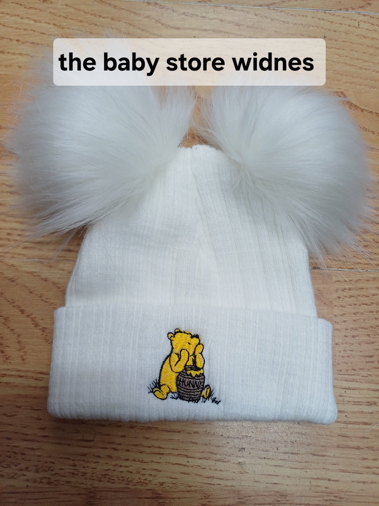 Baby Boys or girls honey bear themed pom pom hats