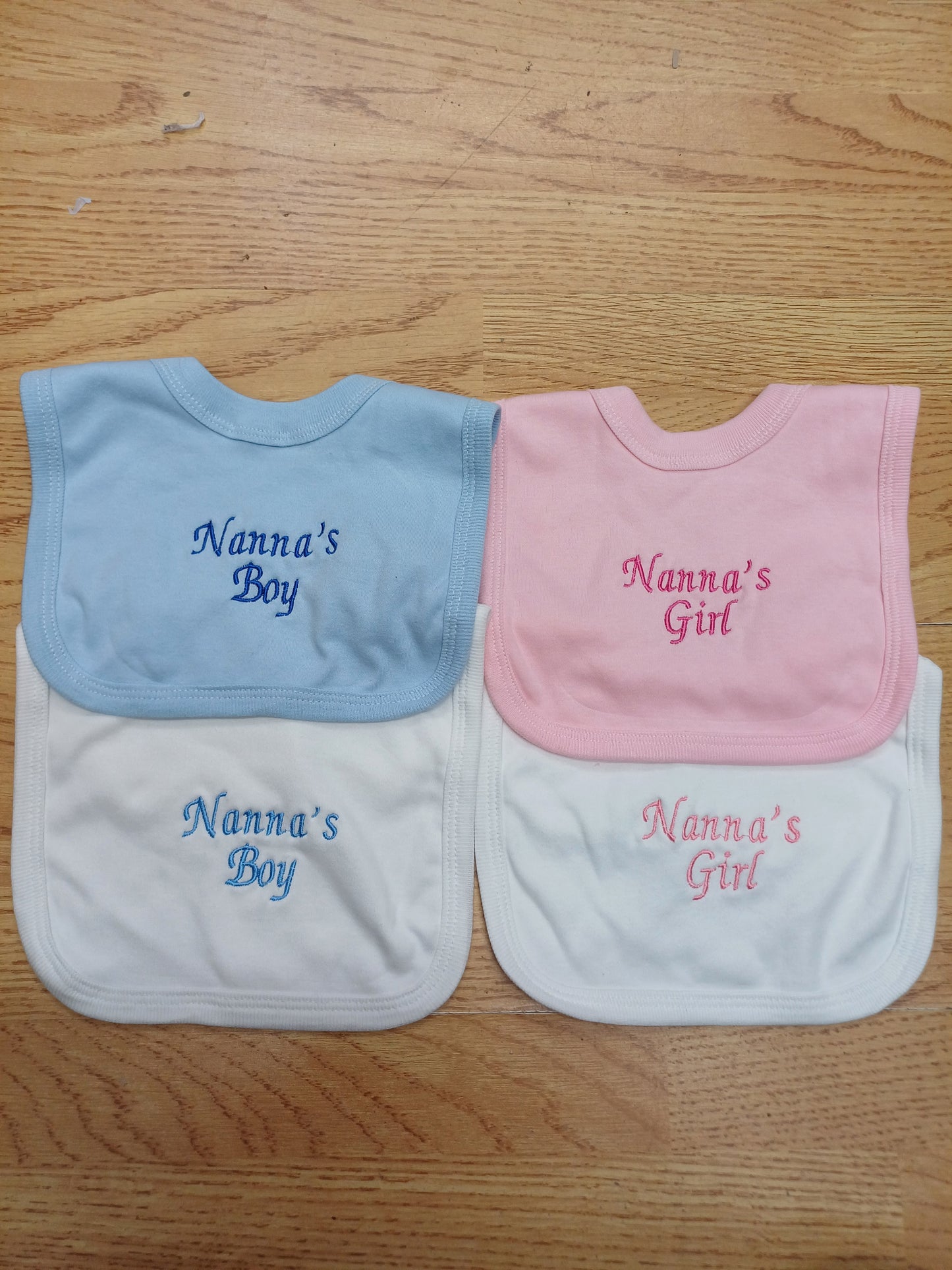Baby Boys or Girls cotton bibs nanna's boy or girl embroidery