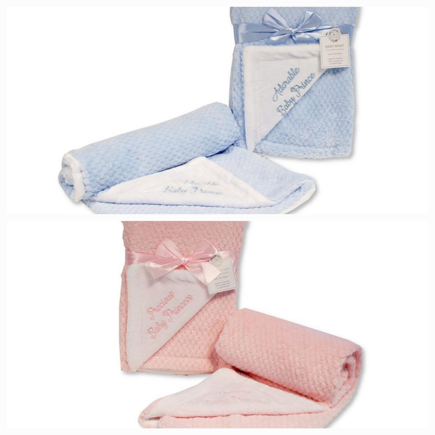 Babys waffle wrap / blanket embroidered with adorable baby prince or princess