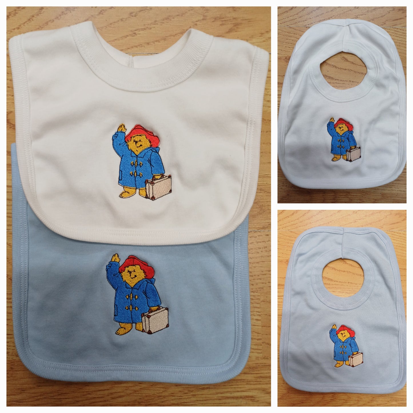 Babys bib embroidered with bear design