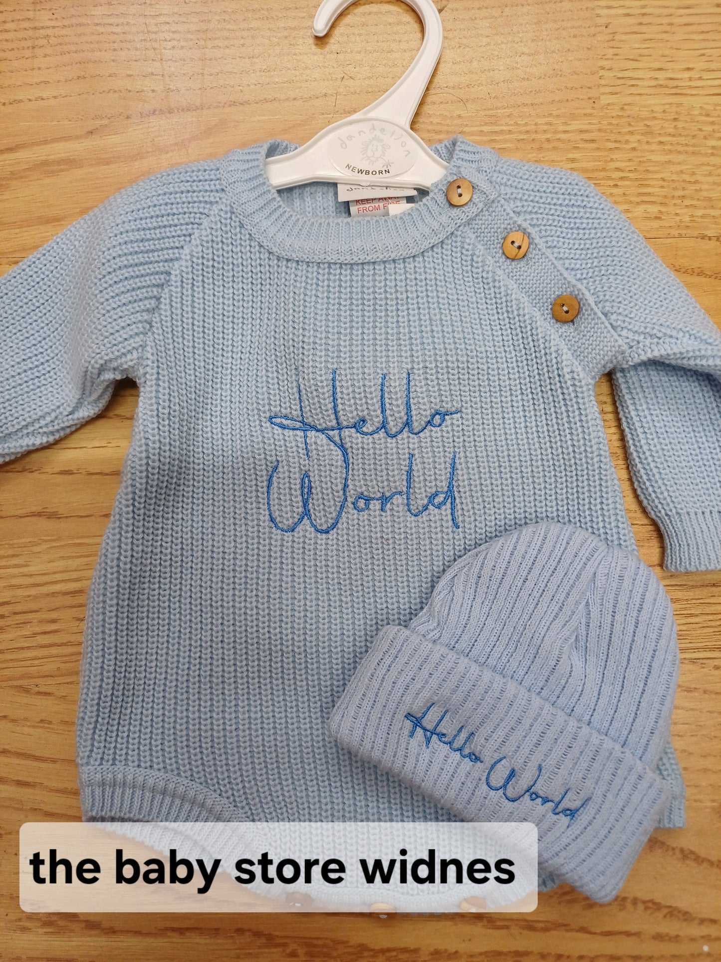 Dandelion unisex romper and hat set embroidered with hello world