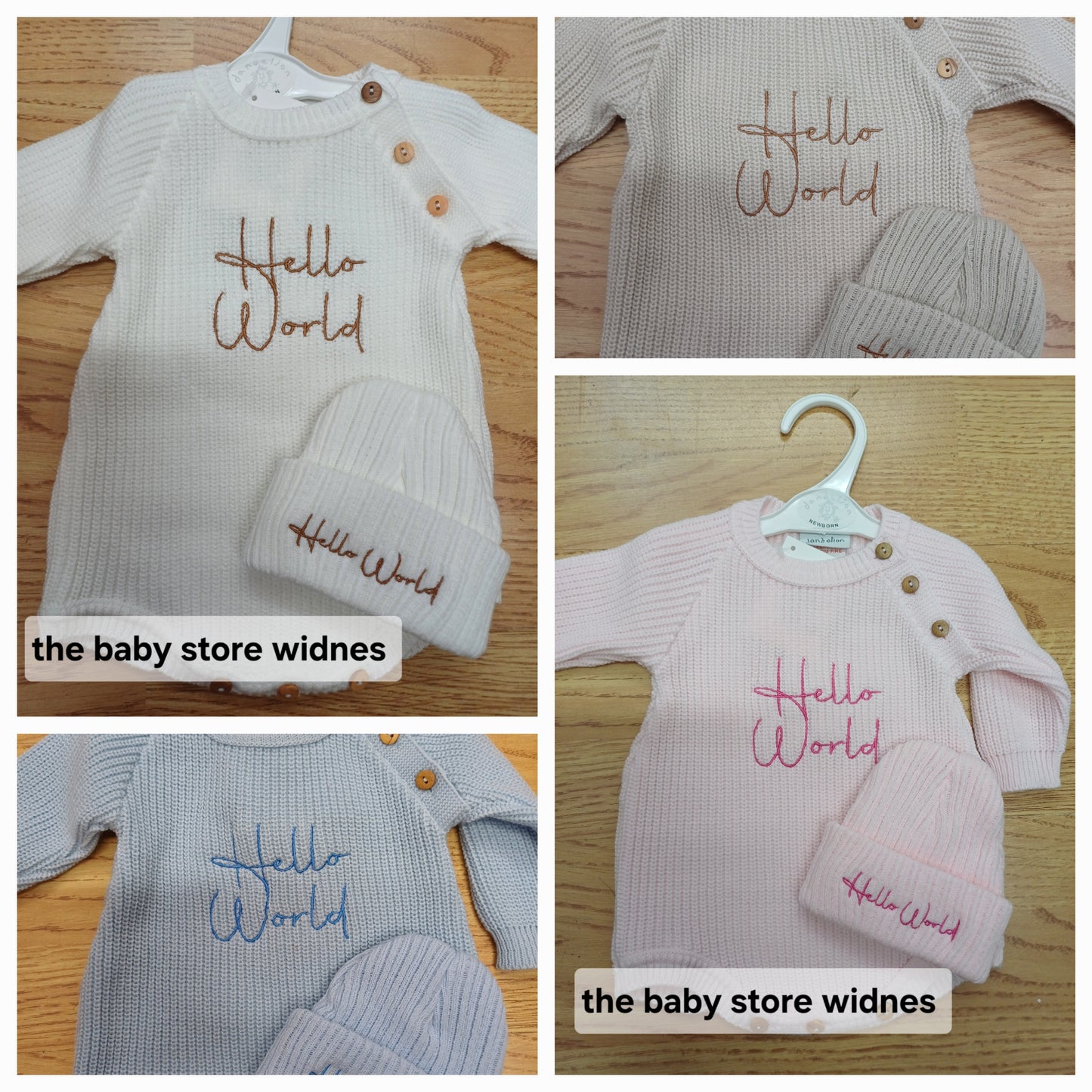 Dandelion unisex romper and hat set embroidered with hello world