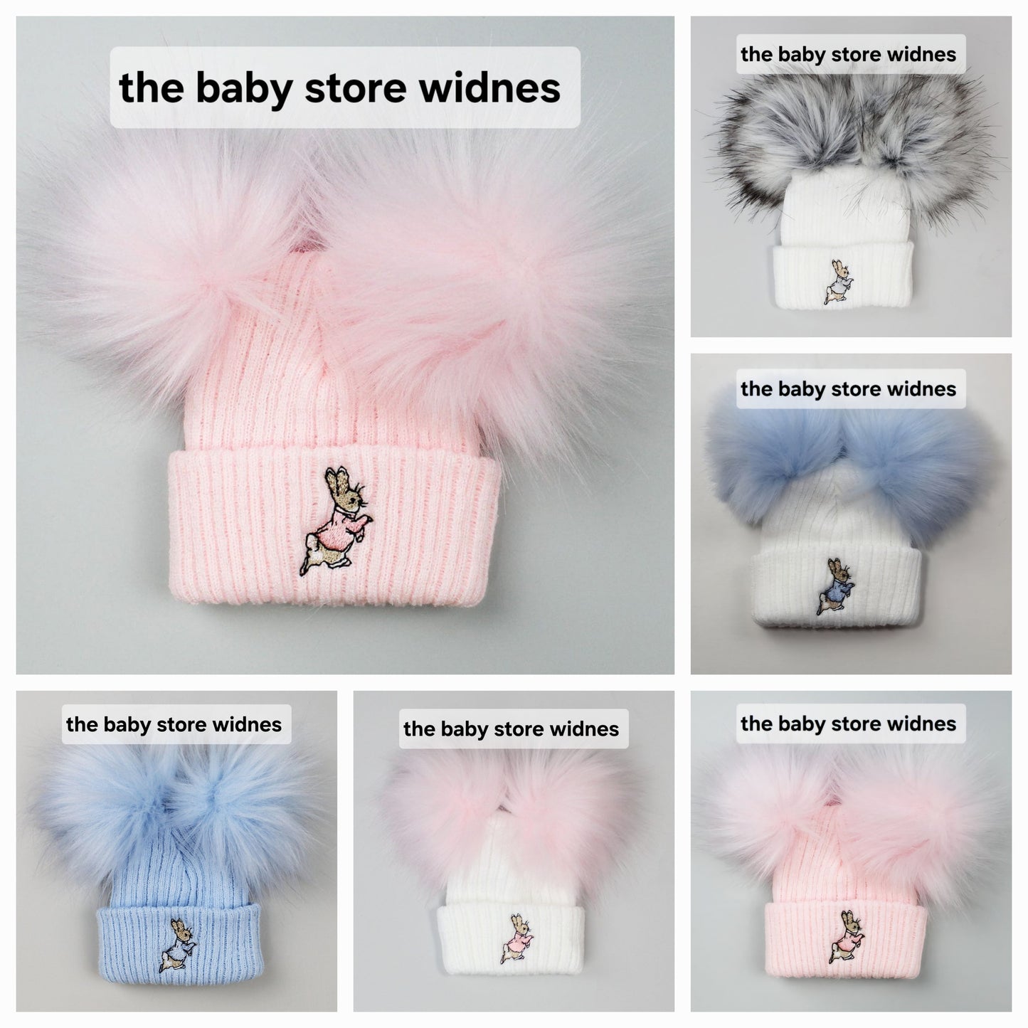 Boys and girls peter rabbit theme pom pom hats