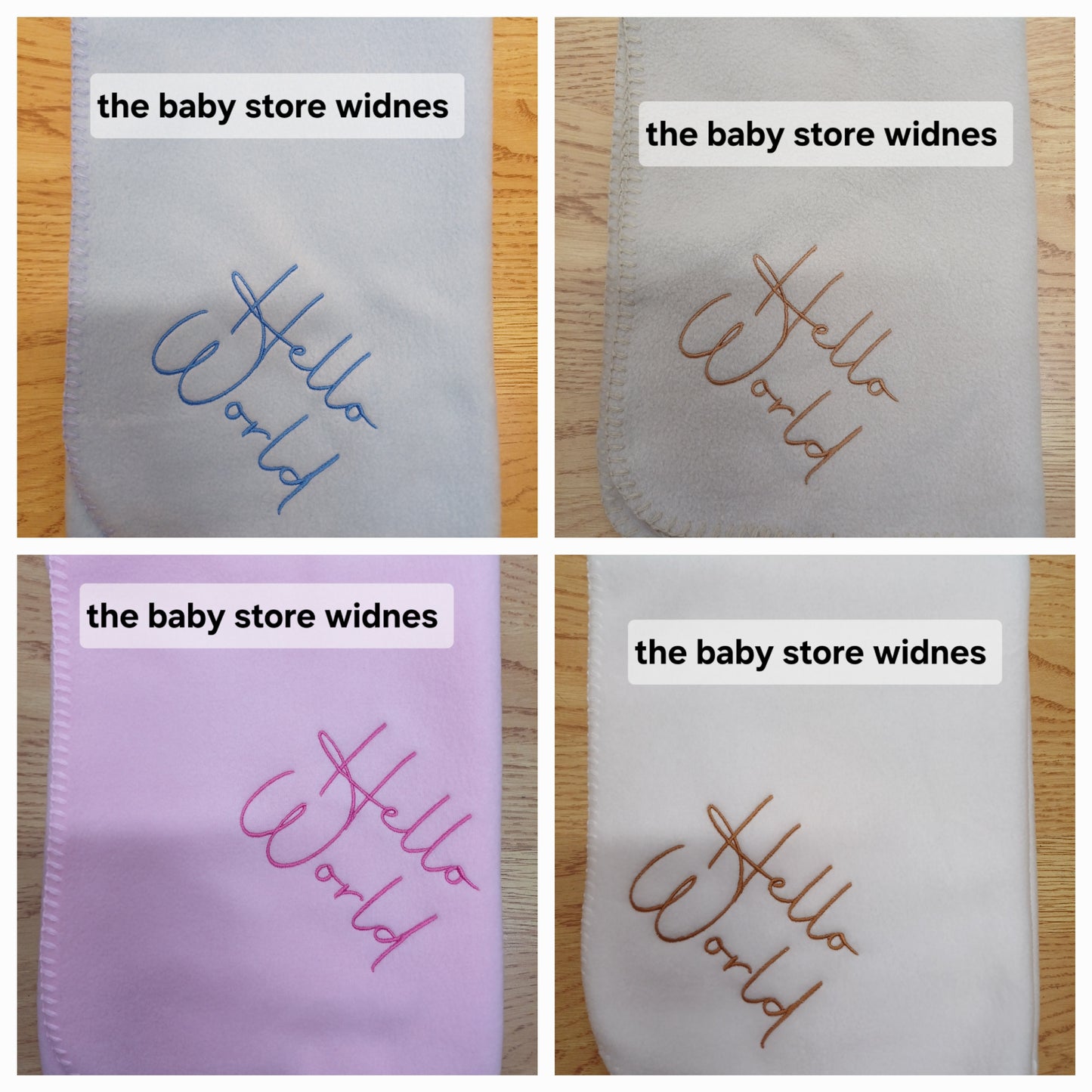Babys fleece blanket / wrap embroidered with hello world