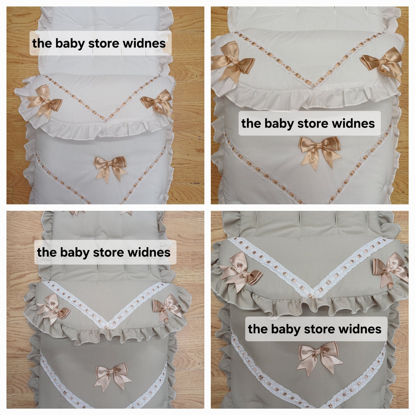 Babys unisex universal fit pram cosytoes footmuff pram set with bows colour beige