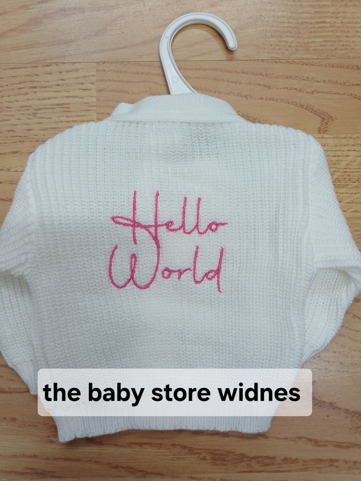 Dandelion boys or girls knitted cardigan with hello world design embroidery