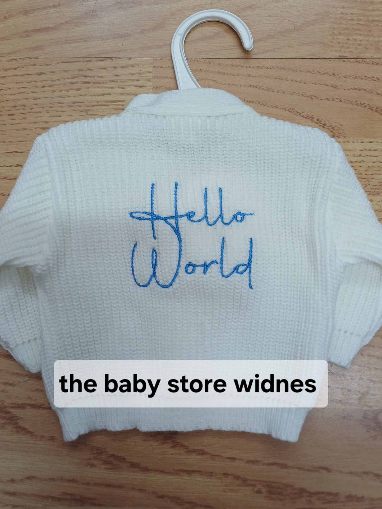Dandelion boys or girls knitted cardigan with hello world design embroidery