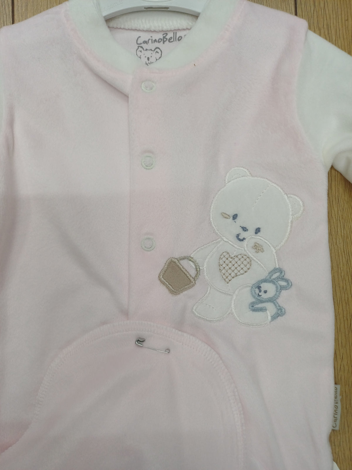 Baby girls velour teddy bear design motif romper with hat