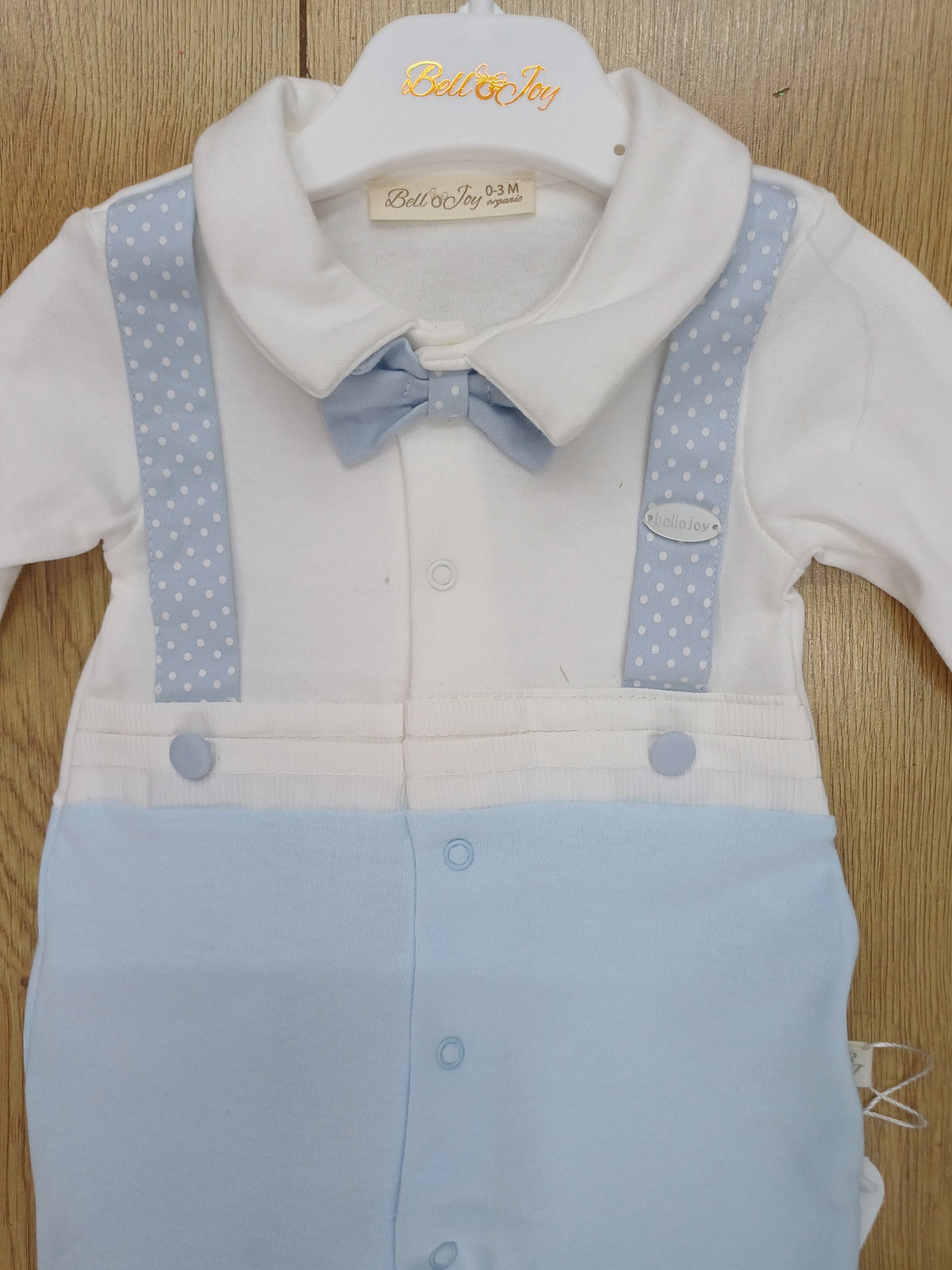 Baby Boys velour all in one attached braces and bow tie romper