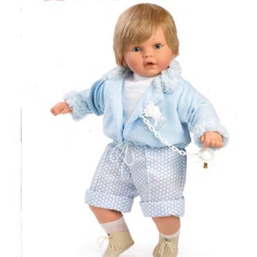 Spanish toddler crying doll with jacket and shorts size 62cm