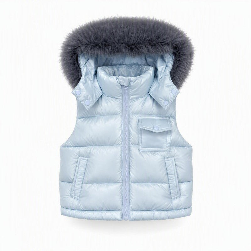 Wee me baby Boys puffer gilet with faux fur hood