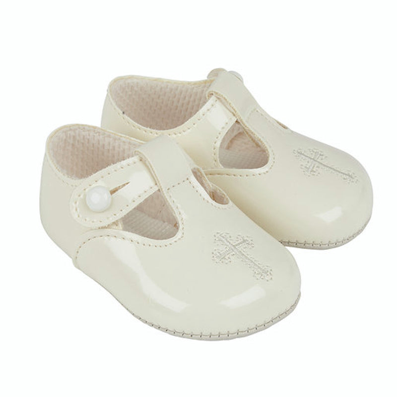 Baypods baby Boys or girls pre walker soft sole pram shoes Ideal for christening embroidered with a cross