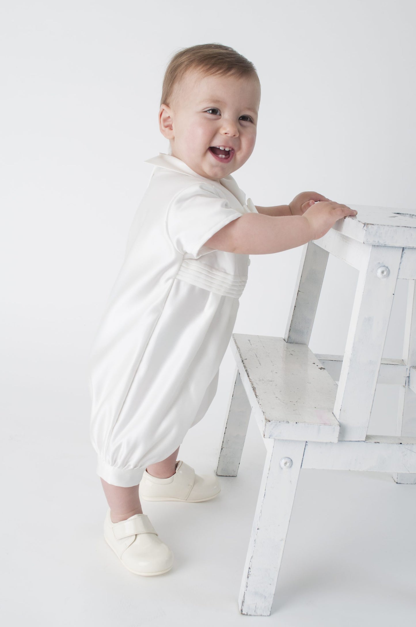 Boys paisley christening romper with jacket colour ivory