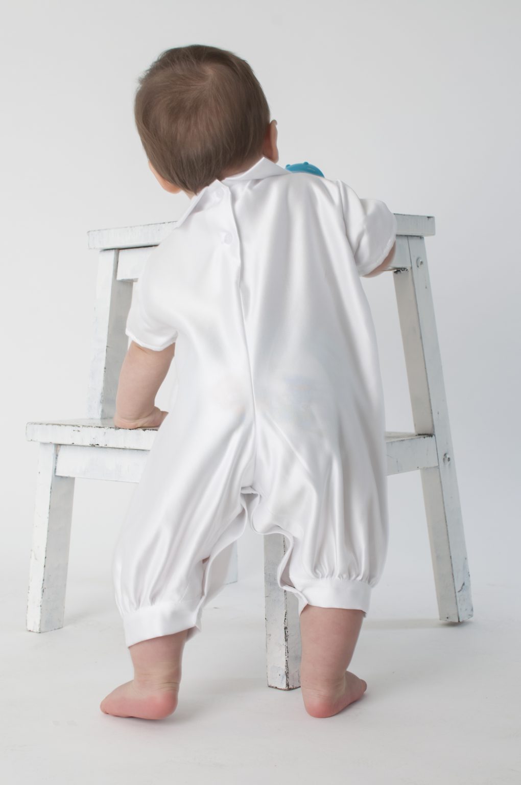 Boys diamond christening romper with jacket colour white
