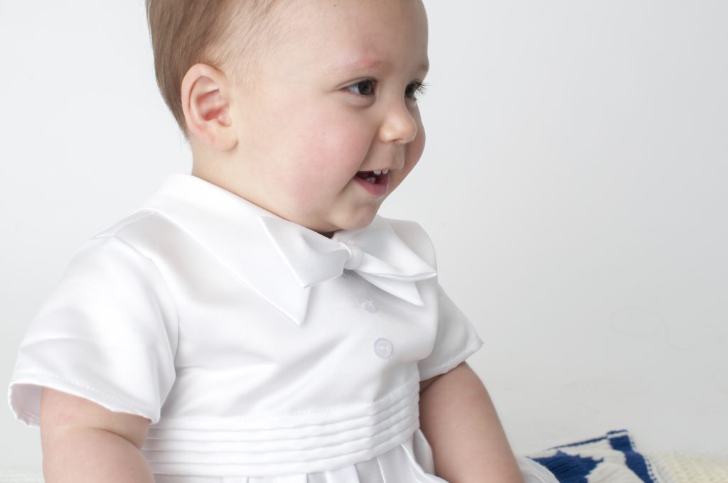Boys diamond christening romper with jacket colour white
