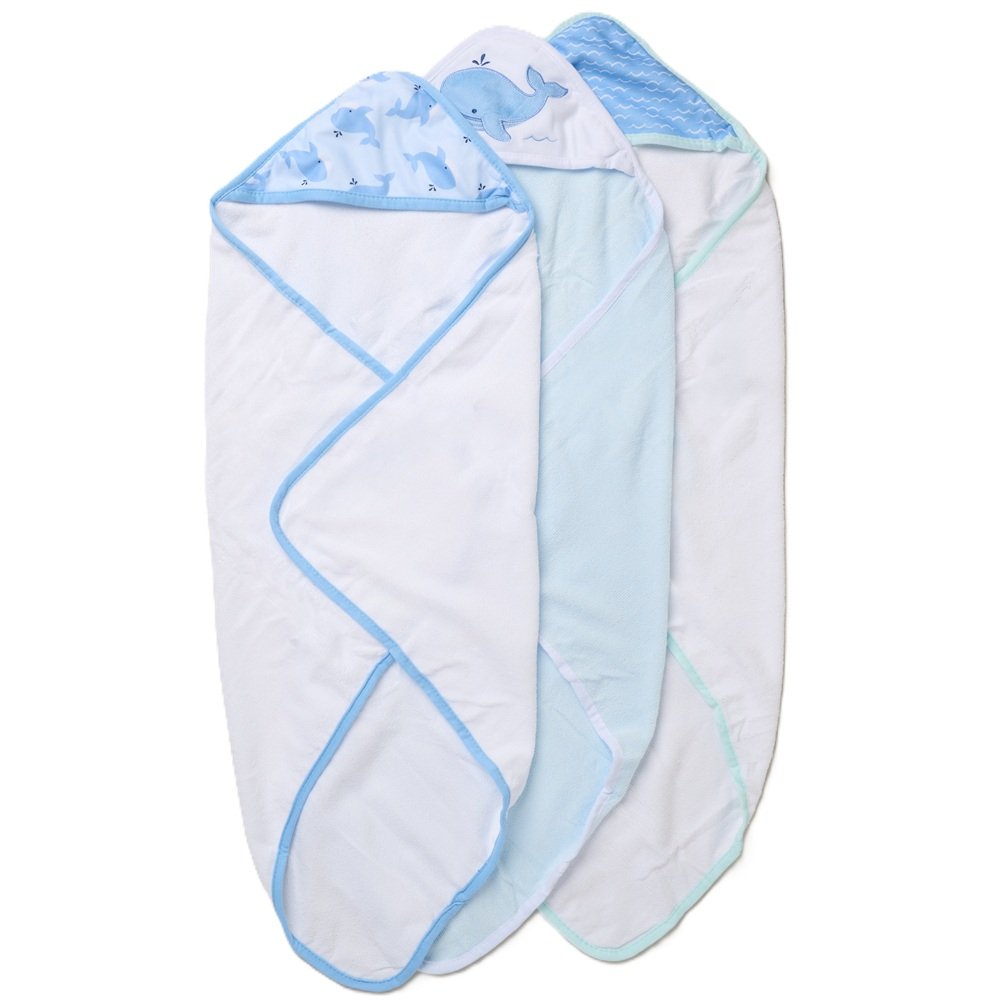 Baby Boys 3 hooded towels and 3 wash cloths set whale design perfect for bath time designs may vary