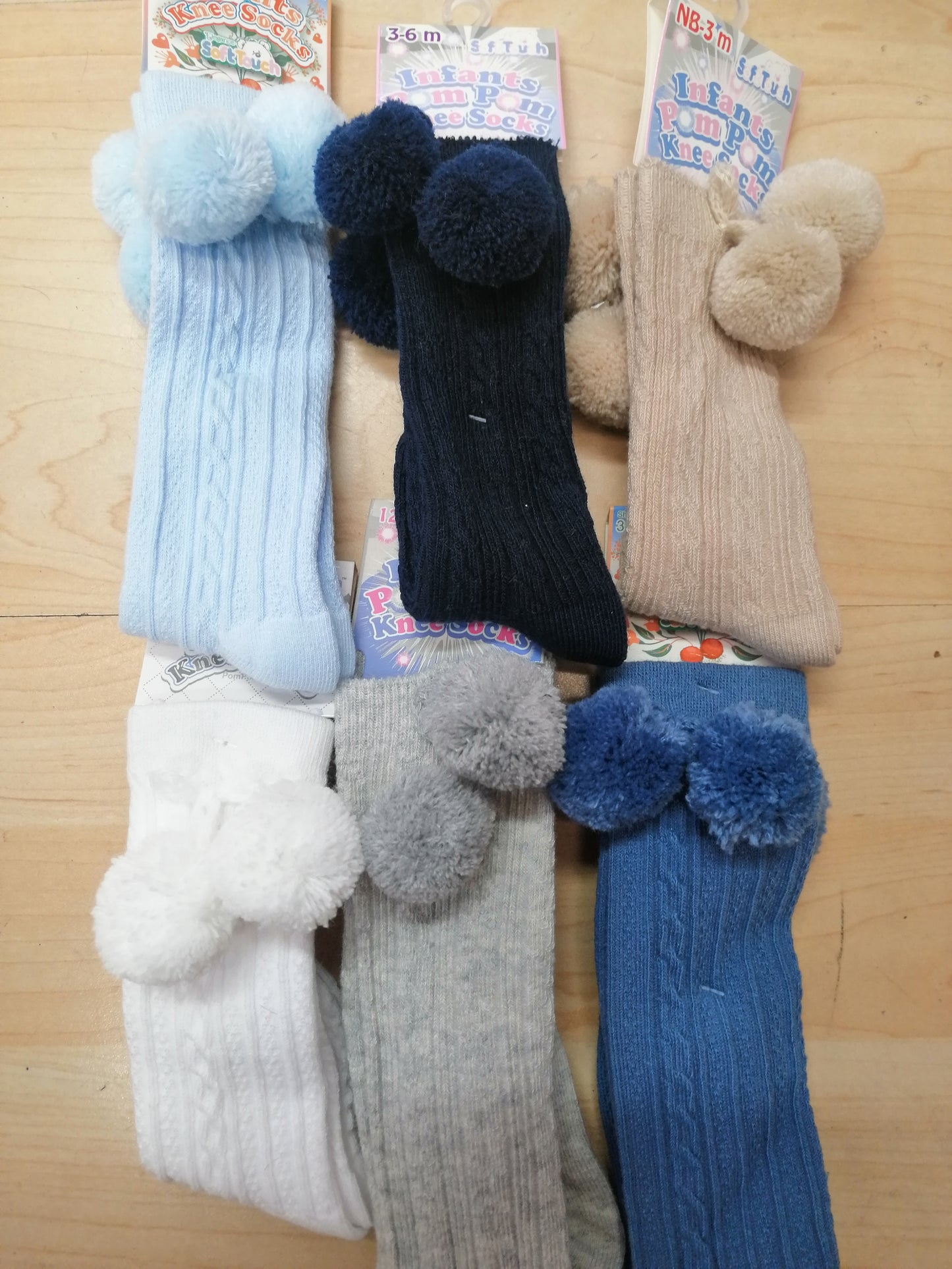 Baby Boys or girls knee high pom pom socks various colours to choose from