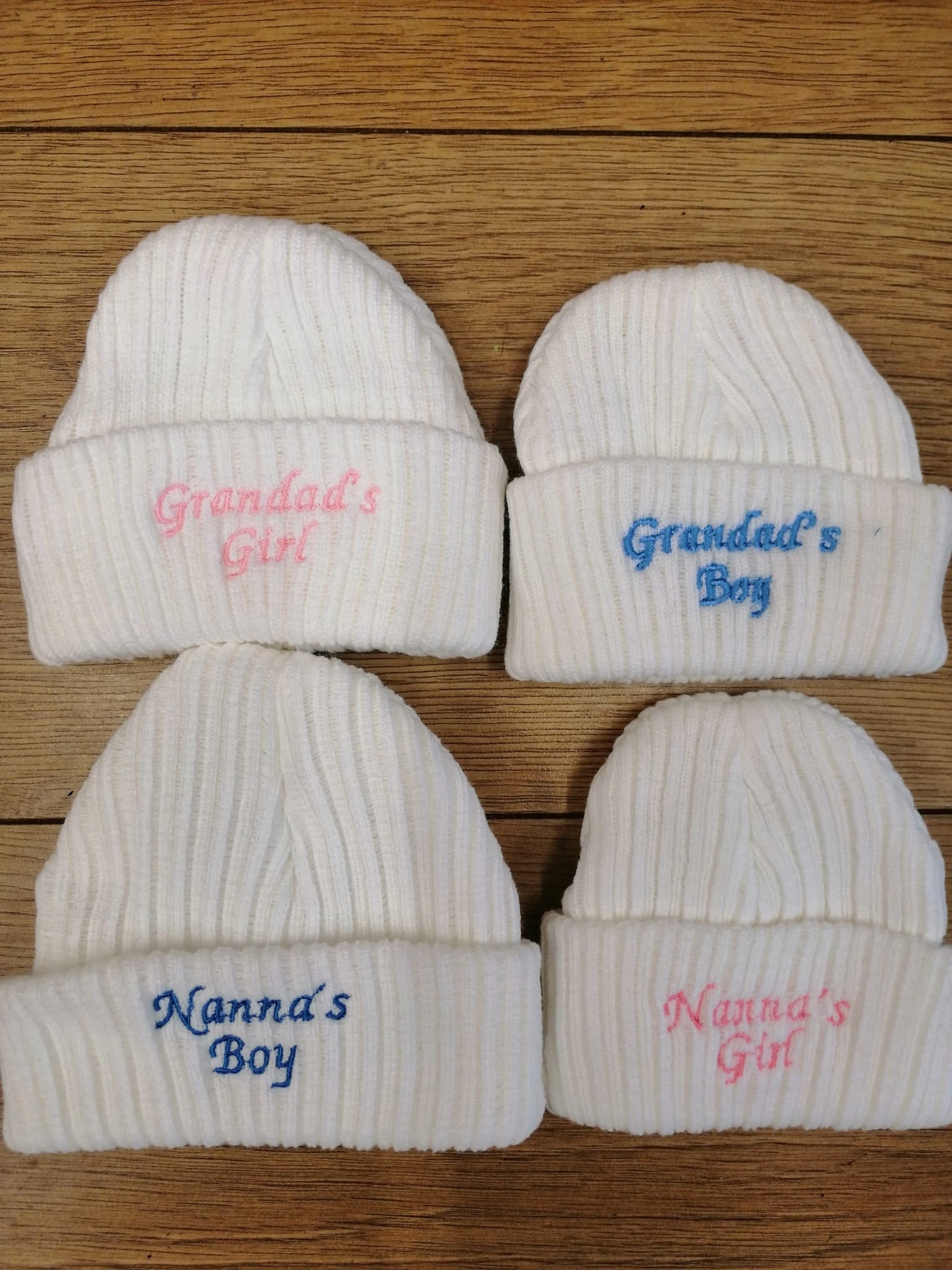 beautiful baby newborn beanie hat embroidered with nannas girl or boy or grandads boy or girl newborn size