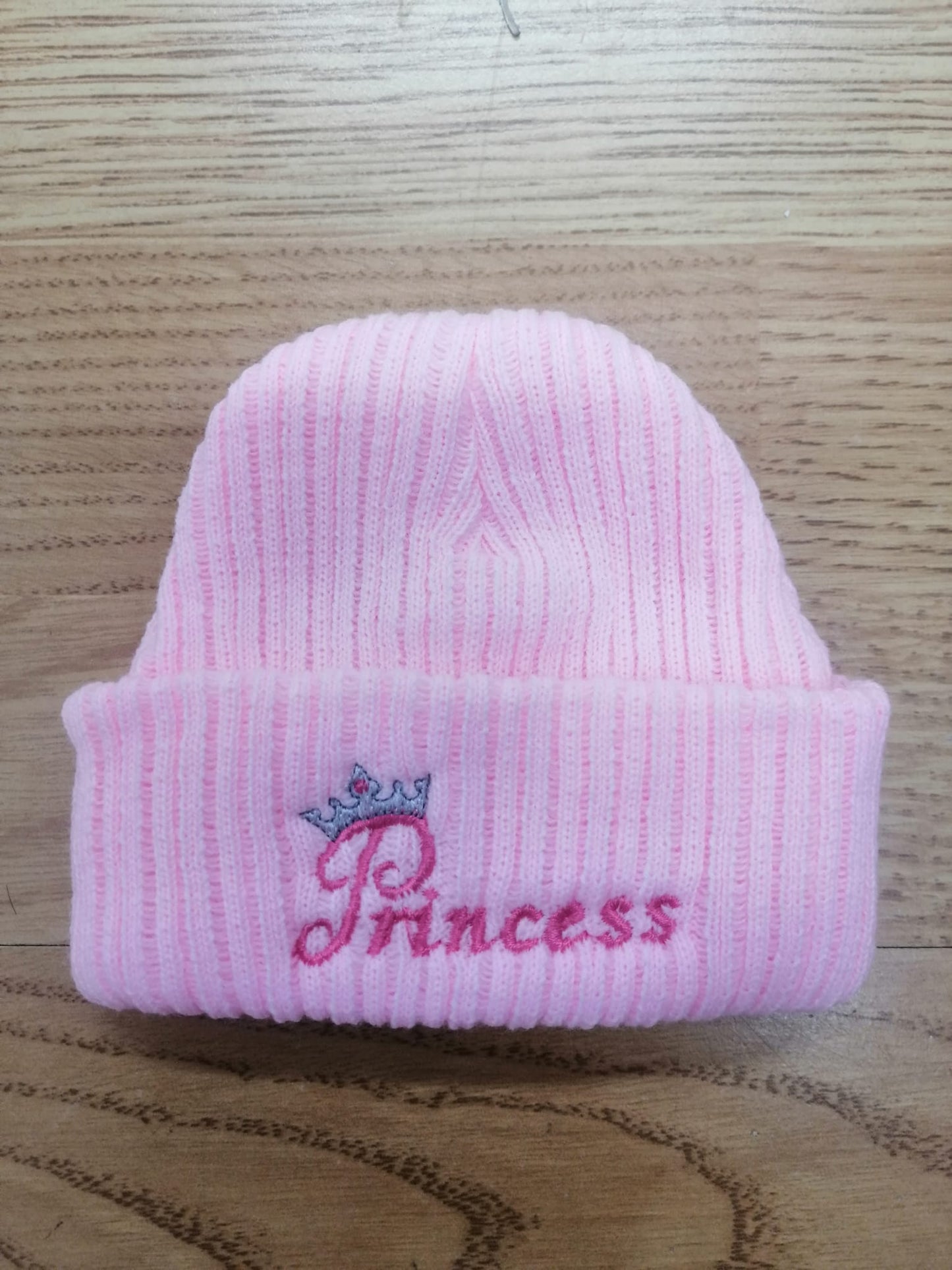beautiful baby beanie hat embroidered with prince or princess newborn size