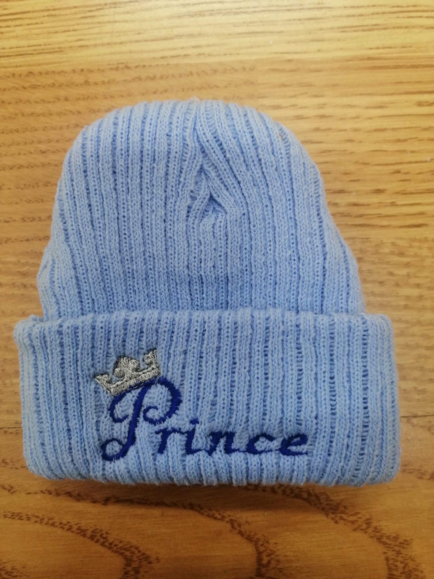 beautiful baby beanie hat embroidered with prince or princess newborn size