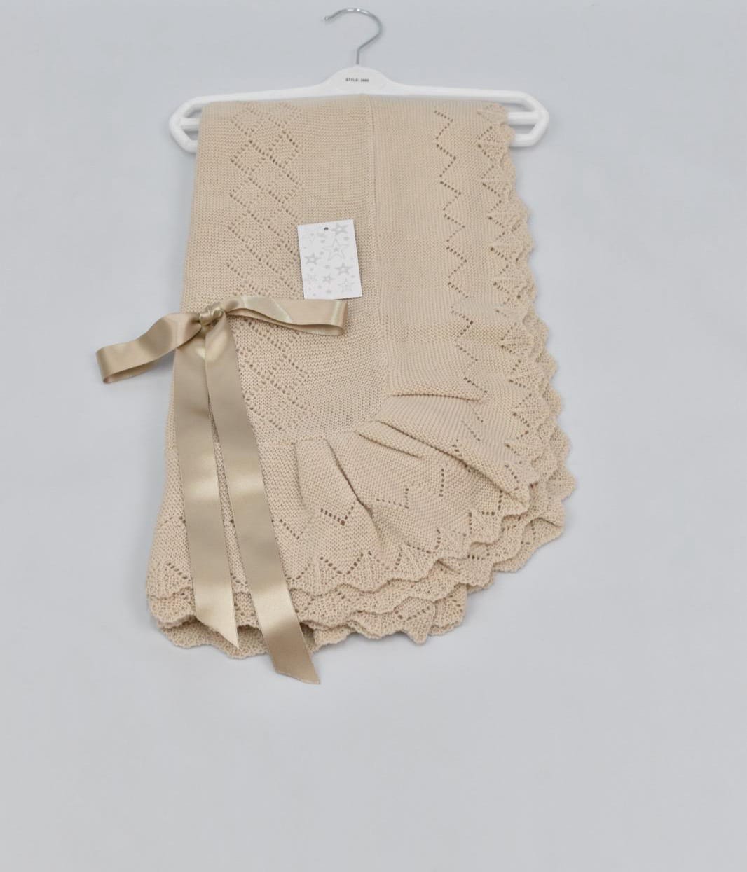 Spanish knitted ribbon bow blanket shawl comes in various colours. 42x 42 inches