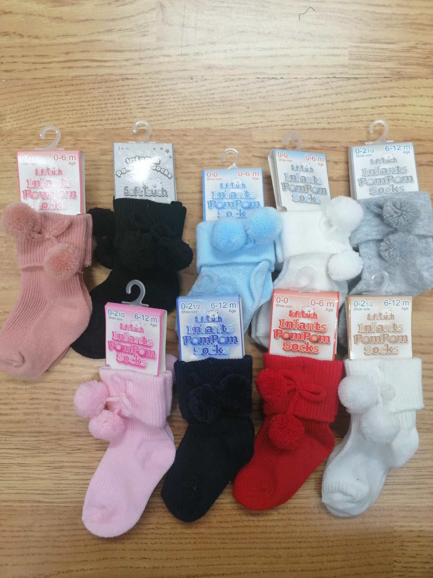 Babys boys and girls ankle pom pom socks sizes newborn to 2 years various colours to choose from