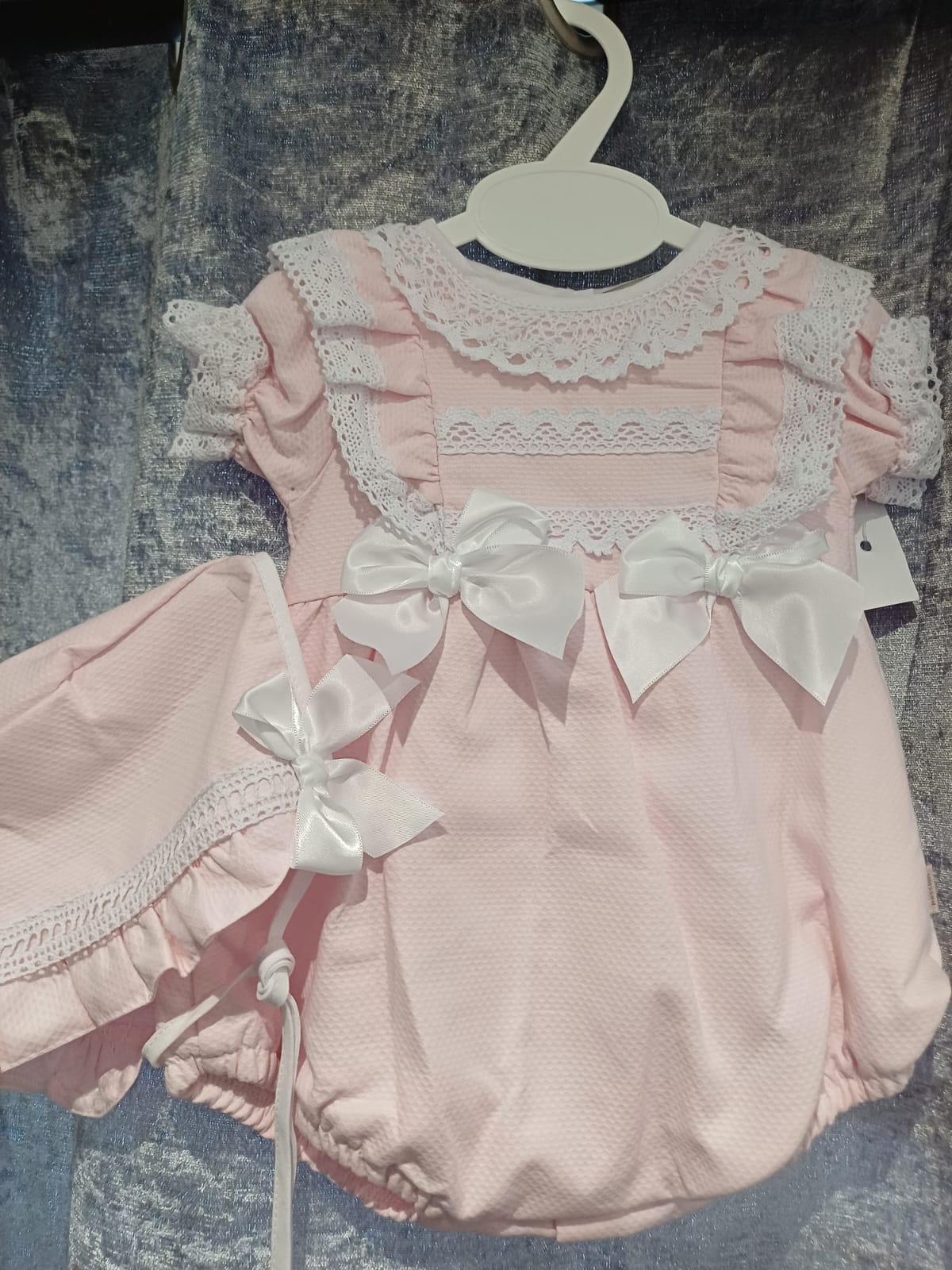 Beautiful baby girls romper with matching hat