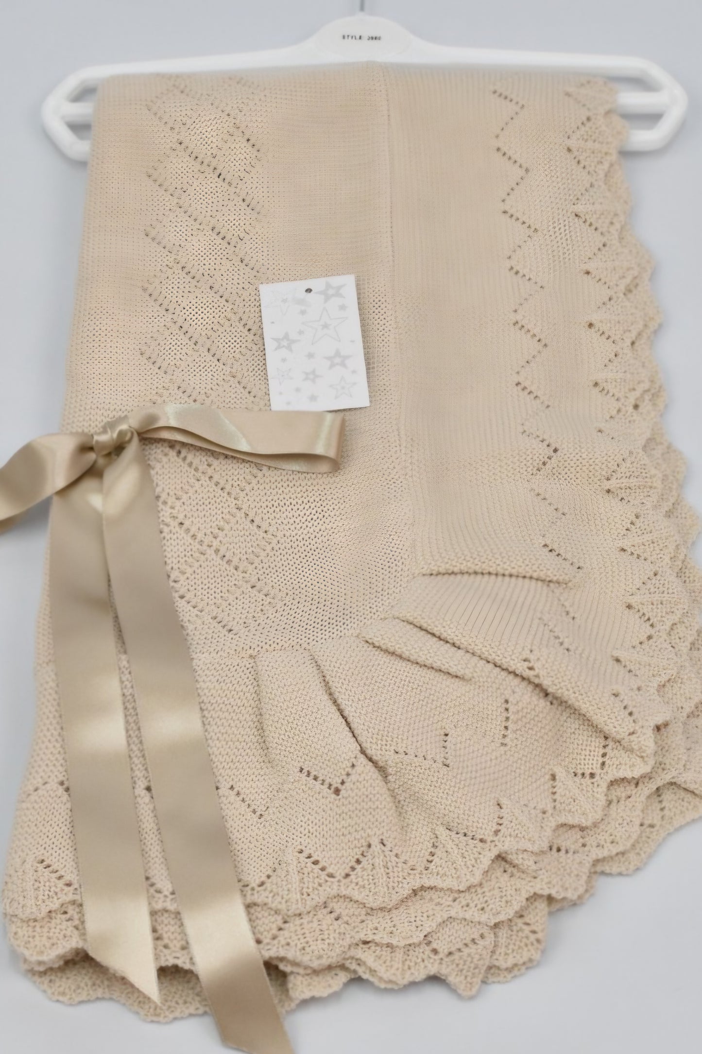 Beige Spanish knitted ribbon blanket shawl