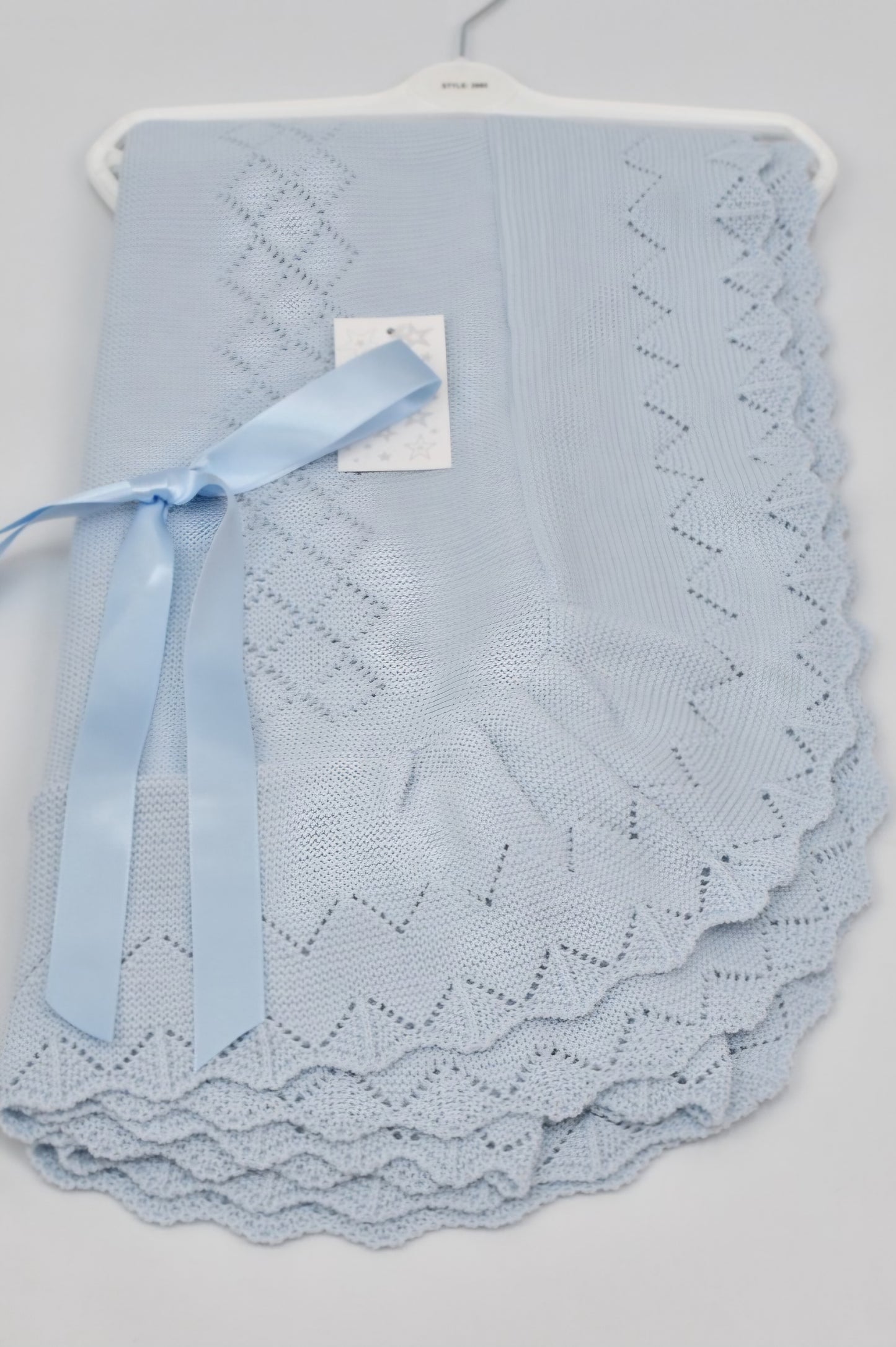 Blue Spanish knitted ribbon blanket shawl