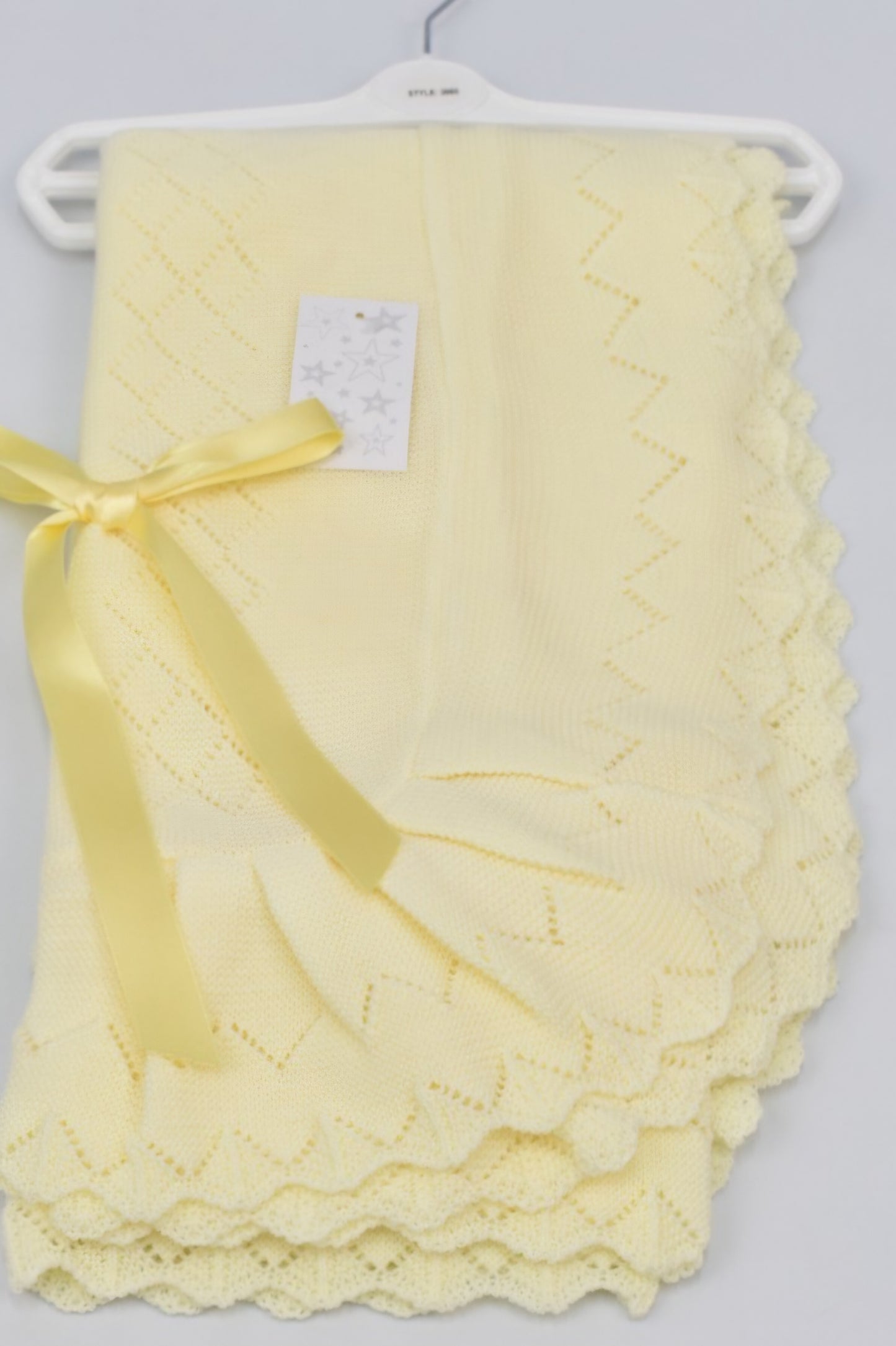 Yellow Spanish knitted ribbon blanket shawl