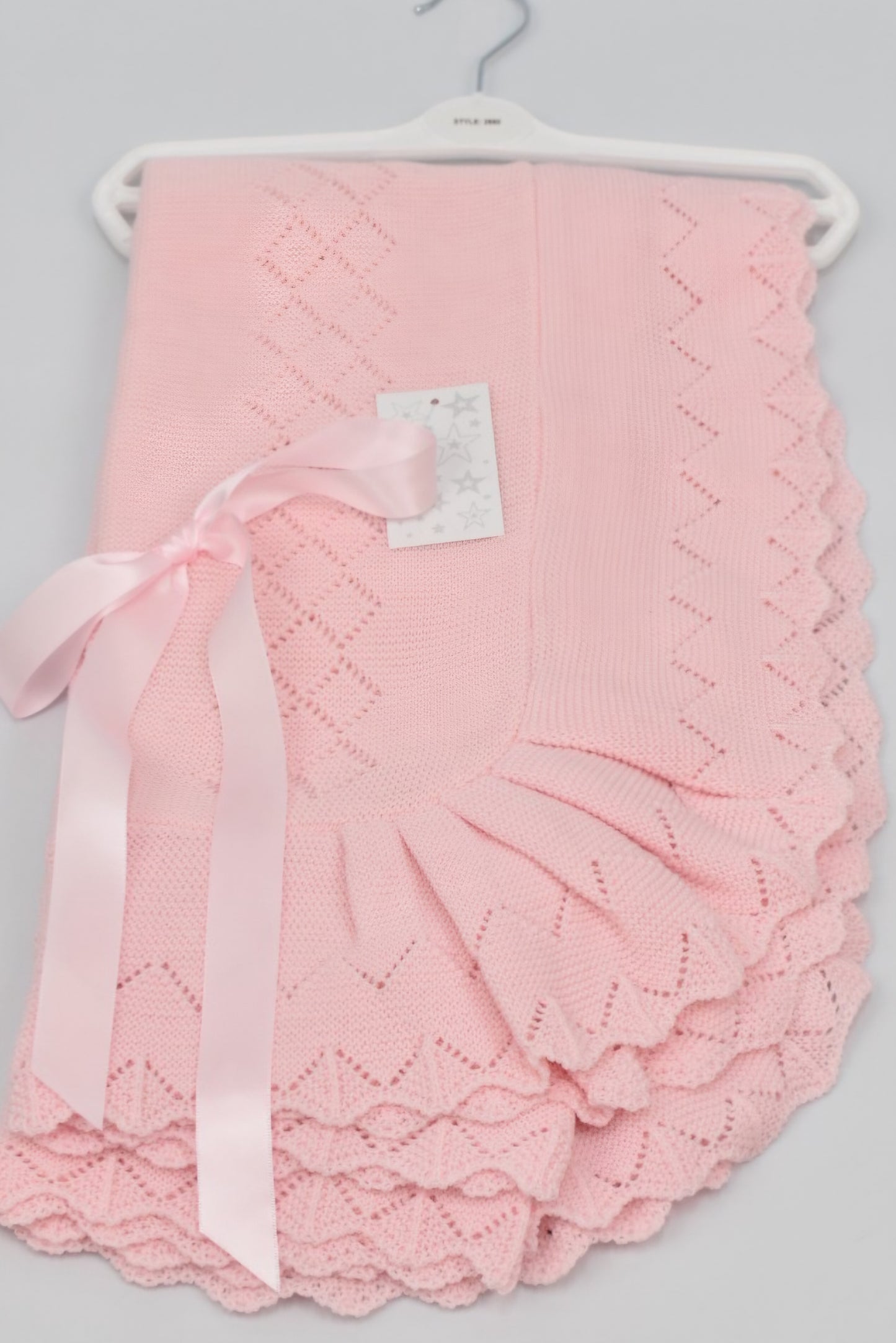 Pink Spanish knitted ribbon blanket shawl